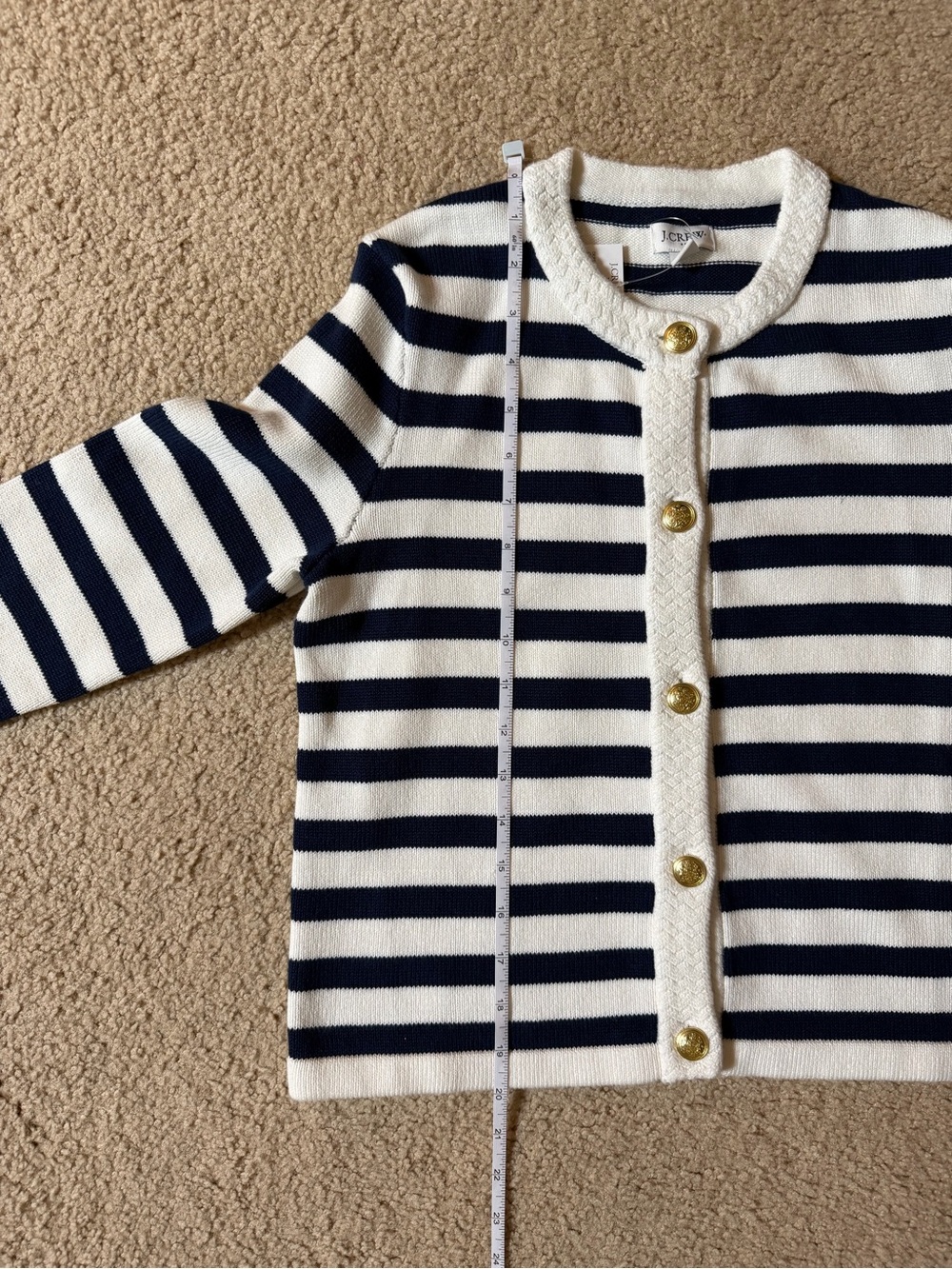 Factory J. Crew Navy and White Striped Button-Front Cardigan - Picture 8 of 10